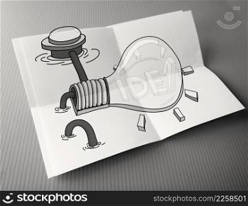 hand drawn light bulb with IDEA word on crumpled paper poster as creative concept