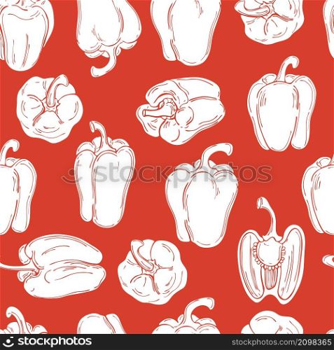 Hand drawn peppers. Vector seamless pattern.. Hand drawn peppers. Vector pattern
