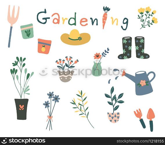 Hand drawn plant collection. Set of doodle plant. Planting decorative elements. Vector illustration.