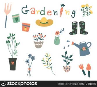 Hand drawn plant collection. Set of doodle plant. Planting decorative elements. Vector illustration.