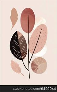 Hand drawn poster with a plant and leaves design in pinks and browns