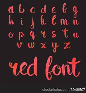 Hand drawn red ink calligraphic font for your design. Red alphabet on black background.. Hand drawn red ink calligraphic font for your design. Red alphabet on black background
