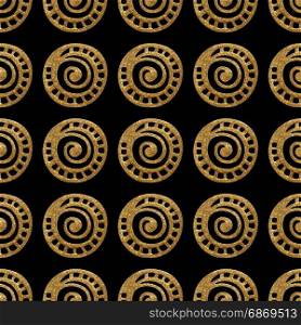 Hand drawn seamless pattern. Gold ethnic ornament, abstract circles background. Golden shiny illustration.. Hand painted seamless pattern. Gold ethnic ornament, abstract geometric background. Golden texture.