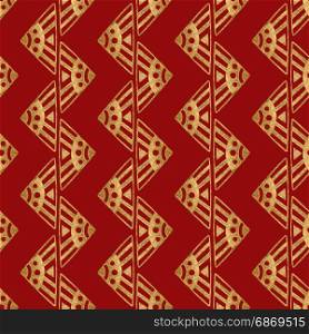 Hand drawn seamless pattern. Gold ethnic ornament, abstract geometric background. Golden zigzag texture. Hand drawn seamless pattern. Gold on red ethnic ornament, abstract geometric background. Golden texture