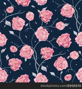 Hand Drawn seamless pattern of Roses. Roses. Hand Drawn Floral Pattern. Watercolor illustration, vintage style