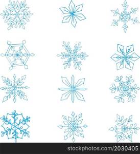 Hand drawn set with different snowflakes