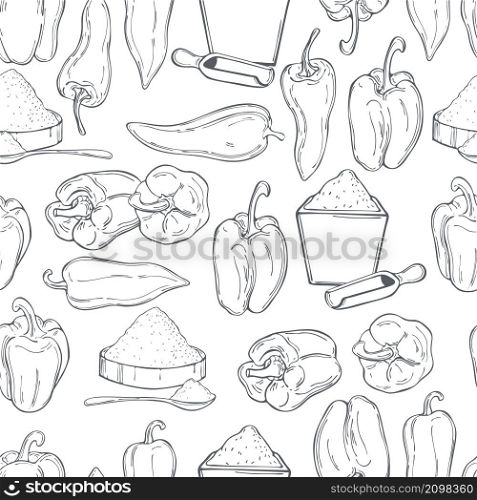 Hand drawn spice paprika. Vector seamless pattern.. Spice paprika. Vector pattern.