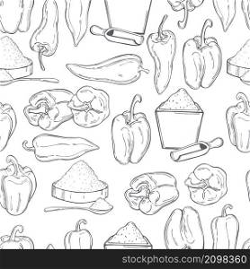 Hand drawn spice paprika. Vector seamless pattern.. Spice paprika. Vector pattern.