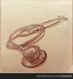 hand drawn stethoscope as vintage style