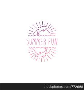 Hand drawn summer slogan with graphic elements isolated on white background. Gradient from coral and deep violet. Summer fun. Hand Drawn Summer Slogan Isolated on White. Summer Fun