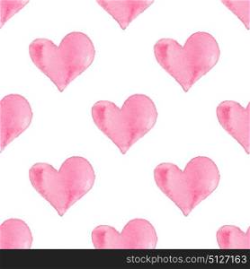 Hand drawn Valentine watercolor seamless pattern with pink hearts