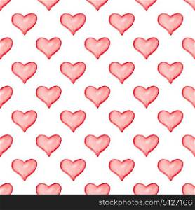 Hand drawn Valentine watercolor seamless pattern with red hearts