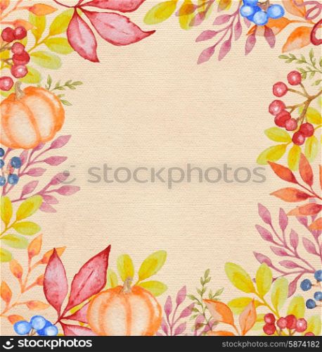 Hand drawn watercolor floral frame with autumn leaves