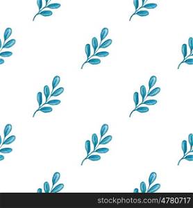 Hand drawn watercolor floral seamless pattern with blue branch on a white background