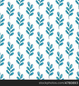 Hand drawn watercolor floral seamless pattern with blue branch on a white background