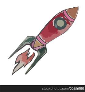 Hand drawn watercolor flying rocket. T-short and bag design