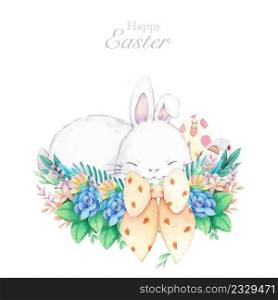 Hand drawn watercolor happy easter for design. Watercolor illustration.