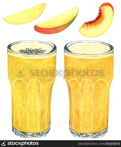Hand drawn watercolor illustration of summer fresh juise. Healthy natural juice isolated on the white background.. Hand drawn watercolor illustration of summer fresh juise. Healthy natural juice isolated on the white background