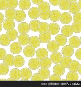 Hand drawn watercolor seamless pattern with lemon slices on a white background