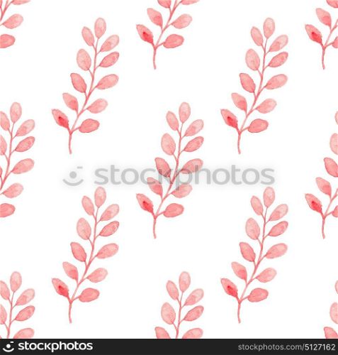 Hand drawn watercolor seamless pattern with pink branch on a white background