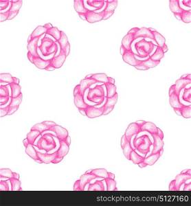 Hand drawn watercolor seamless pattern with pink roses on a white background