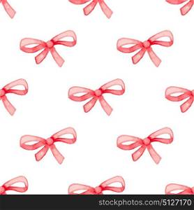 Hand drawn watercolor seamless pattern with red bow on a white background