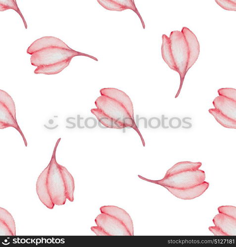 Hand drawn watercolor seamless pattern with red flowers on a white background