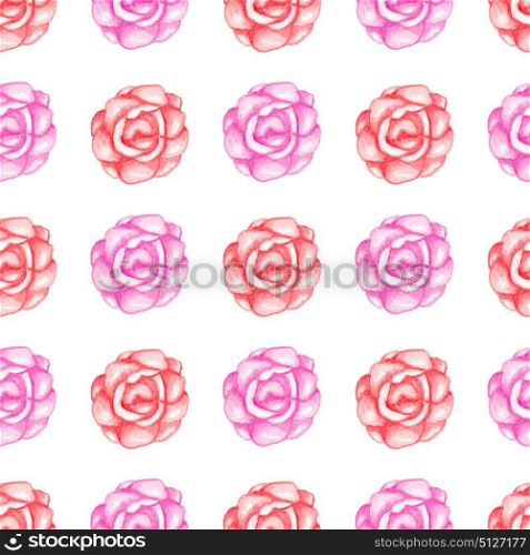Hand drawn watercolor seamless pattern with red roses on a white background