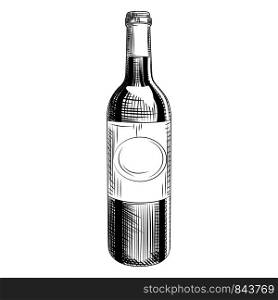 Hand drawn wine bottle. Engraving style. Isolated objects on white background. Vector illustration. Hand drawn wine bottle. Engraving style. Isolated objects