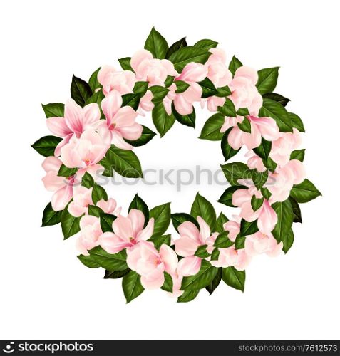 Hand drawn wreath with magnolia flowers. Illustration. Hand drawn wreath with magnolia flowers.