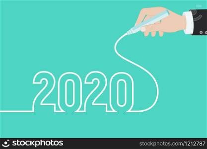 Hand draws 2020. 2020 Happy New Year greeting card. 2020 New Year celebration background. 2020 Happy New Year or Christmas Background creative greeting card design. Vector illustration