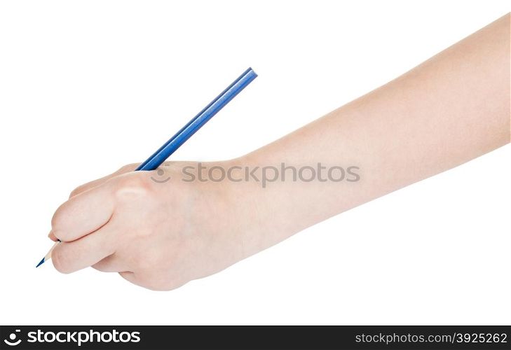 hand draws by blue pencil isolated on white background