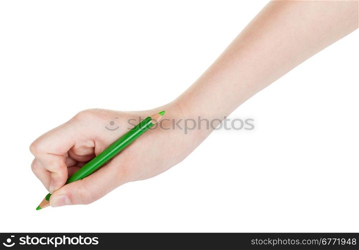 hand draws by green pencil isolated on white background