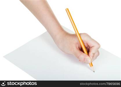 hand draws by simple lead pencil on sheet of paper isolated on white background