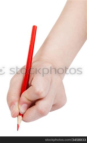 hand draws by wooden red pencil isolated on white background
