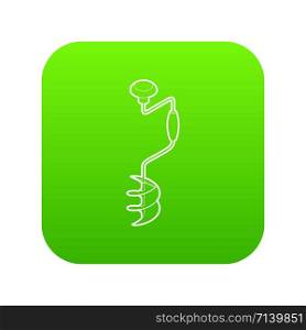 Hand fishing ice drill icon green vector isolated on white background. Hand fishing ice drill icon green vector