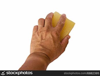 hand for clean with sponge on white background