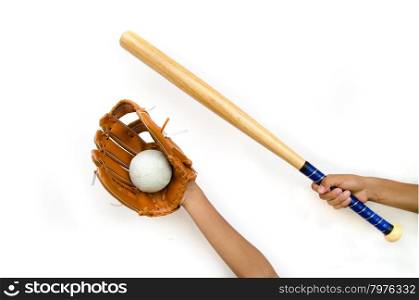 hand for hit the ball on white background
