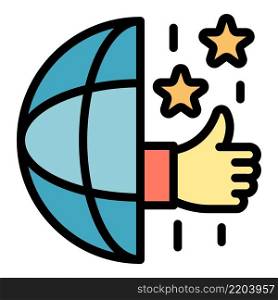 Hand from half a globe icon. Outline hand from half a globe vector icon color flat isolated. Hand from half a globe icon color outline vector