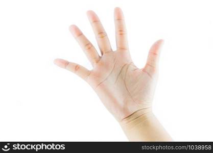 Hand gesture number five isolate on white background