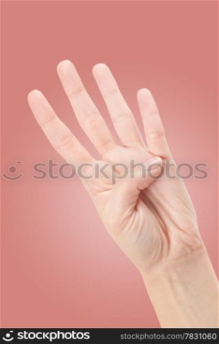 Hand Gesture - Number Four isolated on white