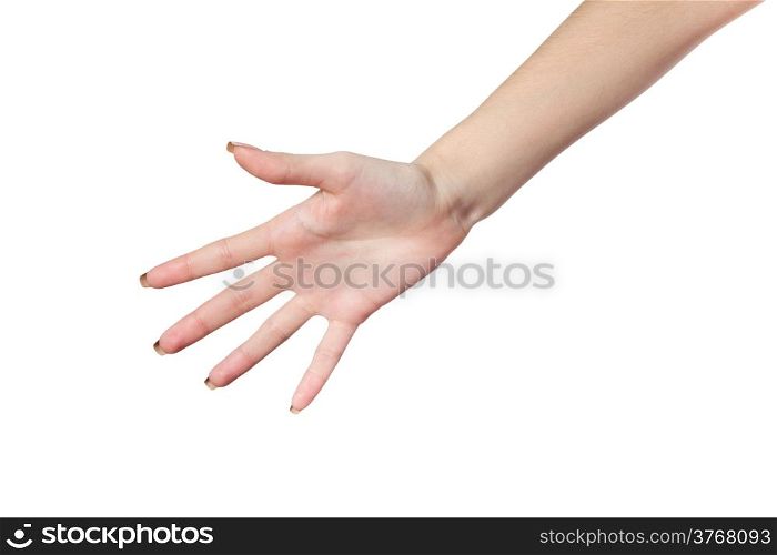 Hand gesture of Female isolated on a white background