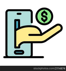 Hand give credit money icon. Outline hand give credit money vector icon color flat isolated. Hand give credit money icon color outline vector