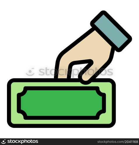 Hand giving a banknote icon. Outline hand giving a banknote vector icon color flat isolated. Hand giving a banknote icon color outline vector