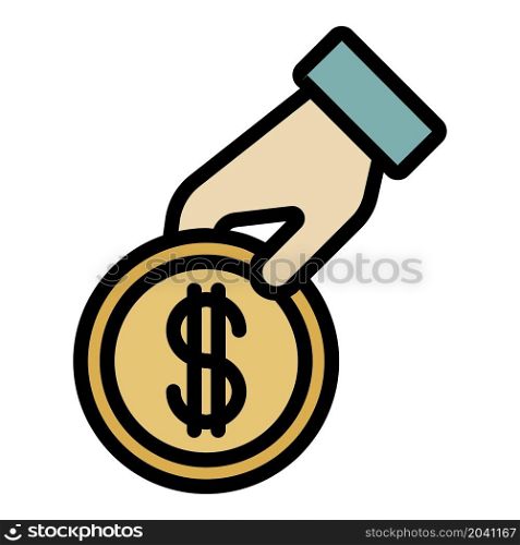 Hand giving coin icon. Outline hand giving coin vector icon color flat isolated. Hand giving coin icon color outline vector