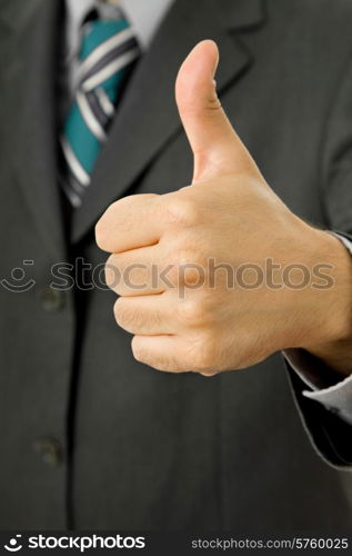 hand going thumb up, business man detail