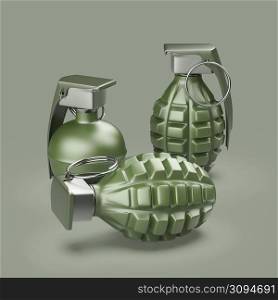 Hand grenades on green background
