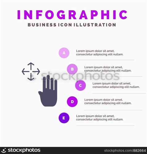 Hand, Hand Cursor, Up, Hold Solid Icon Infographics 5 Steps Presentation Background