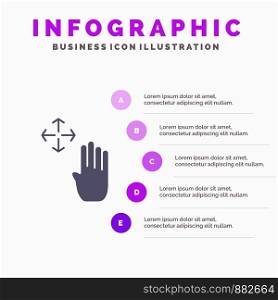 Hand, Hand Cursor, Up, Hold Solid Icon Infographics 5 Steps Presentation Background