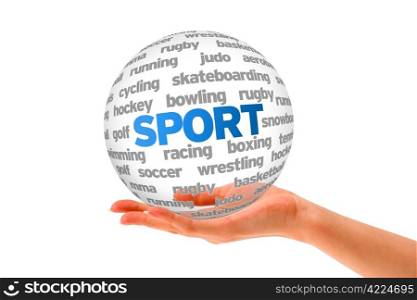 Hand holding a 3d Sport Sphere on white background.